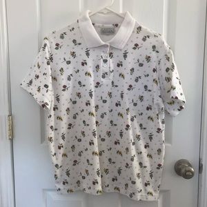 Floral Print White Polo Size L